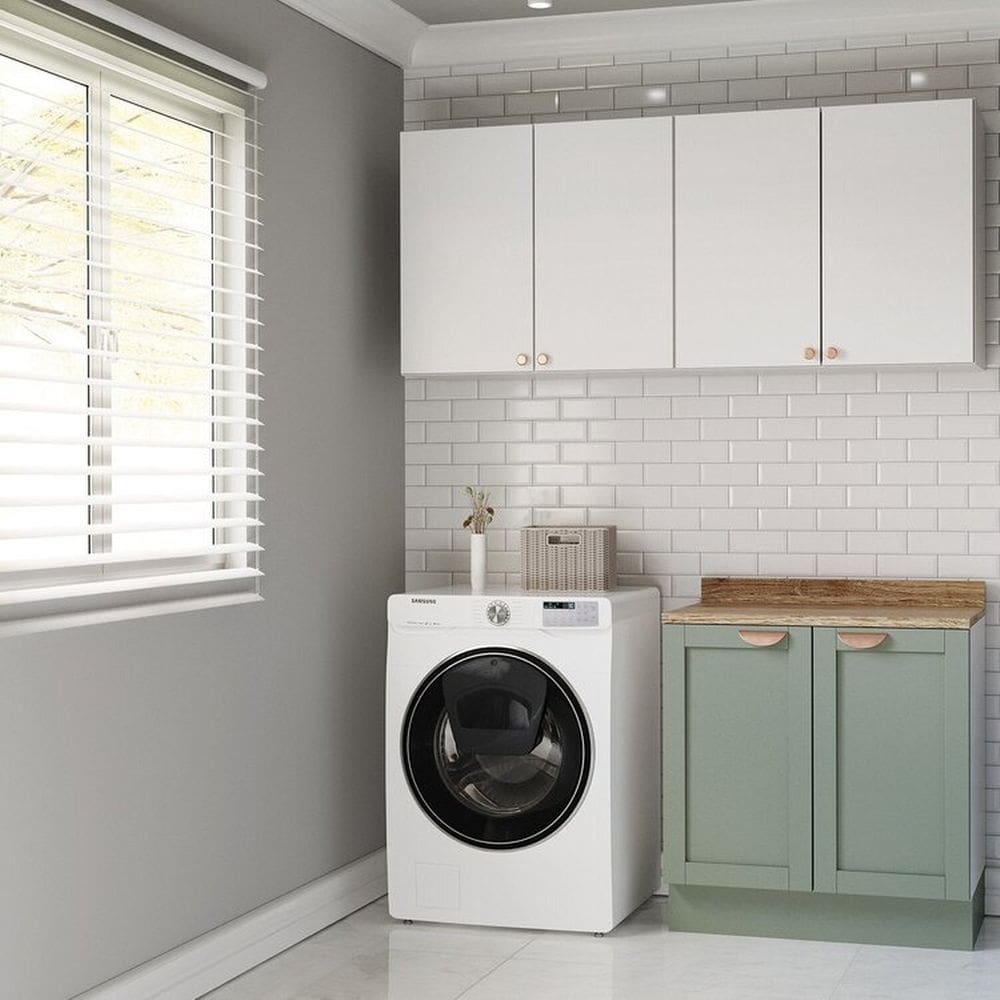 Lavanderia Modulada 3 Peças 2 Armários Aéreos 4 Portas 1 Balcão Arizona Cabecasa Madeiramadeira Branco/Menta