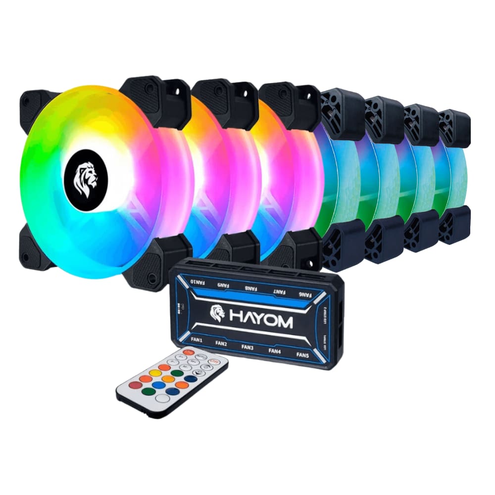 Kit 7 Fans Hayom Led RGB 120mm C/ Controladora - FC1306