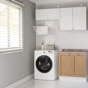 Lavanderia Modulada 3 Peças 2 Armários Aéreos 4 Portas 1 Balcão Arizona Cabecasa Madeiramadeira Branco/Figueira