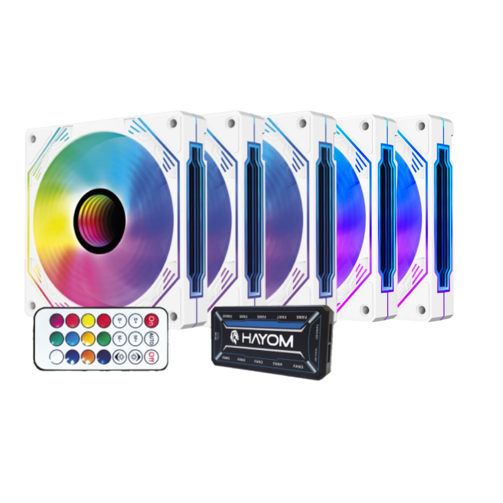 Kit 5 Fan Hayom RGB 120mm C/ Controladora Branco – FC1309