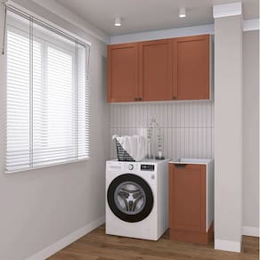 Lavanderia Modular 2 Peças sem Tampo 1 Aéreo 3 Portas 1 Balcão Arizona Cabecasa Madeiramadeira Branco/Terracota