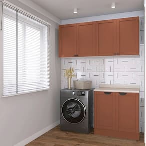 Lavanderia Modulada 3 Peças 2 Armários Aéreos 4 Portas 1 Balcão Arizona Cabecasa Madeiramadeira Branco/Terracota