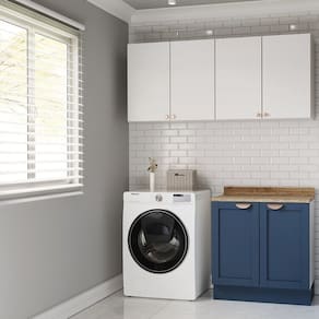 Lavanderia Modulada 3 Peças 2 Armários Aéreos 4 Portas 1 Balcão Arizona Cabecasa Madeiramadeira Branco/Azul