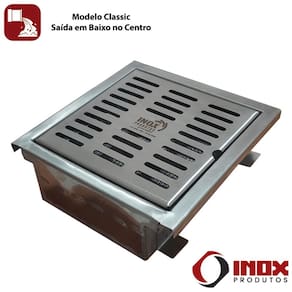 Ralo Inox Classic com Sifão Inox e Saída em Baixo no Centro - Inox 304 - 40x40x11 cm