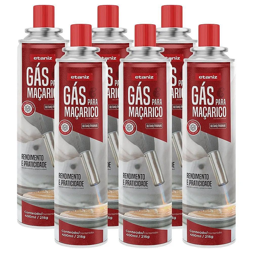 Kit 12 Cartucho de Gás Refil para Maçaricos e Ferramentas 400ml/215g Etaniz