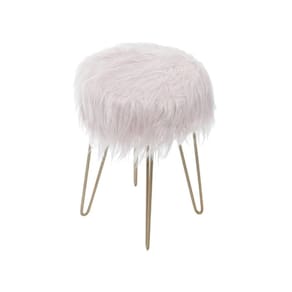 Banquinho Petit com Pelo Longo Rosa Base Metal
