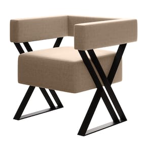 Poltrona Decorativa Sala de Estar Miralys Pés de Ferro Linho Bege - Desk Design