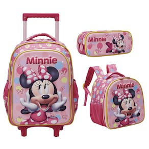 Kit Mochila Rodinha Minnie SE Lancheira Estojo Escolar 13240