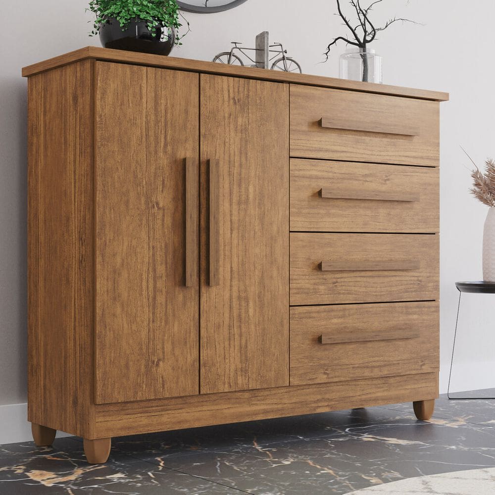 Cômoda 2 Portas 4 Gavetas Madri Plus Com Sapateira Cinamomo