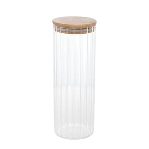 Pote Porta Mantimentos de Vidro Canelado C/Tampa de Bambu 1,1 Litros Wolff