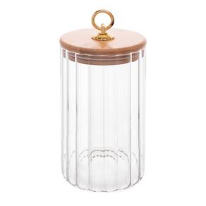Pote Porta Mantimentos de Vidro Canelado C/Tampa de Bambu e Puxador de Metal Classic 850ml Wolff