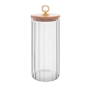 Pote Porta Mantimentos de Vidro Canelado C/Tampa de Bambu e Puxador de Metal Classic 1,150 Litros Wolff
