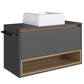 Gabinete De Banheiro Com Cuba 01 PT 80cm Mell Grafite PRODDY