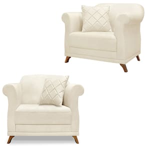 Kit 2 Poltronas Decorativas Retro Polo Linho Perola Ezz