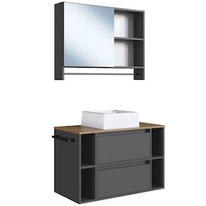 Espelheira e Gabinete Suspenso com Cuba 80cm Mell Grafite PRODDY