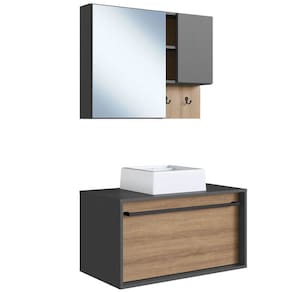 Kit Gabinete com Cuba e Espelheira 80cm Mell Grafite PRODDY