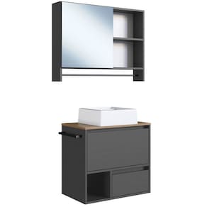 Conjunto Armario e Gabinete Com Cuba 60cm Mell Grafite PRODDY