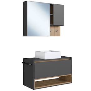 Conjunto Armario e Gabinete 80cm Com Cuba Mell Grafite PRODDY