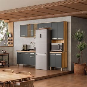 Armário de Cozinha Completo com Balcão 261x208cm Fit Nicioli Freijó