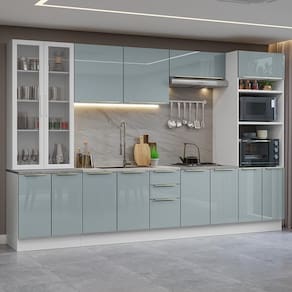 Armário de Cozinha Completa 340cm Branco/Cinza Lux Madesa 02
