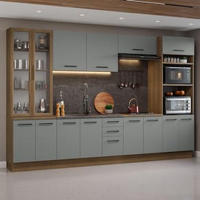 Armário de Cozinha Completa 340cm Rustic/Cinza Agata Madesa 01