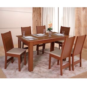 Conjunto Mesa de Jantar Milena com 6 Cadeiras Elane 135x68cm São Carlos