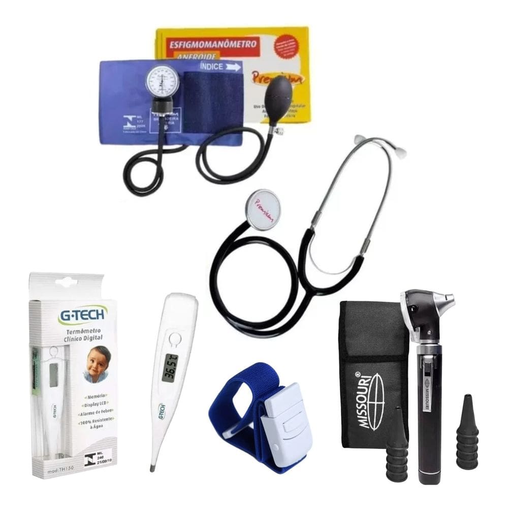 Esfigmo Com Esteto Simples + Garrote Azul + TH 150 Branco + OTC Preto