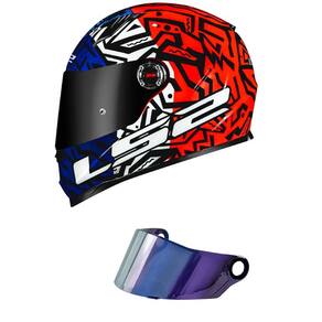 Capacete LS2 FF358 Memphis Azul e Laranja Mais Viseira Camaleão