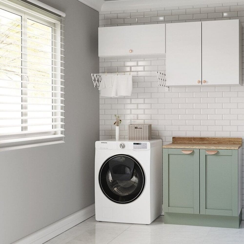 Lavanderia Modulada 3 Peças 2 Armários Aéreos 4 Portas 1 Balcão Arizona Cabecasa Madeiramadeira Branco/Menta