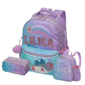 Kit Mochila Costas Lilica Make Wish Lancheira Estojo Triplo