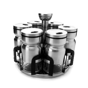 Porta Temperos Condimentos 6 Potes Inox Giratório Luxo