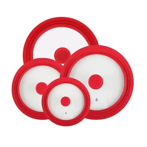 Kit 4 Tampa De Vidro Panela Silicone Frigideira Multiuso Vermelho
