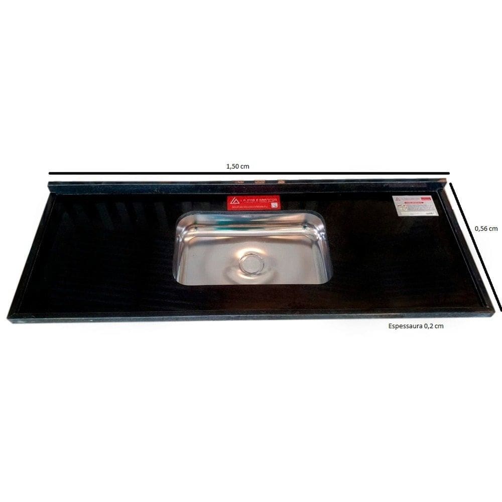 Pia de Cozinha Granito 150 cm São Gabriel Standard Cuba Simples L.A. Pias e Granitos Preto São Gabriel