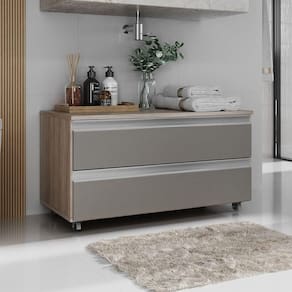 Gabinete Banheiro Rodinhas Joia 80cm 02 Gavetas Madeirado Cinza