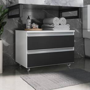 Gabinete Banheiro Rodinhas Joia 60cm 02 Gavetas Branco Preto