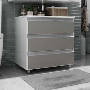Gabinete Banheiro Rodinhas Joia 60cm 03 Gavetas Branco Cinza