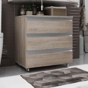 Gabinete Banheiro Rodinhas Joia 60cm 03 Gavetas Madeirado Inteiro