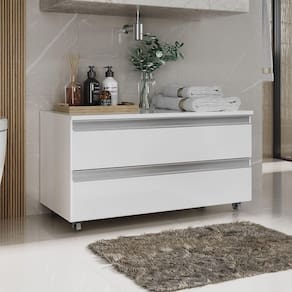 Gabinete Banheiro Rodinhas Joia 80cm 02 Gavetas Branco Inteiro