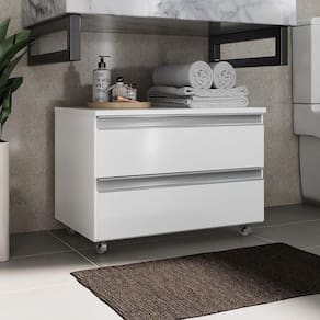 Gabinete Banheiro Rodinhas Joia 60cm 02 Gavetas Branco Inteiro