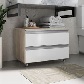 Gabinete Banheiro Rodinhas Joia 60cm 02 Gavetas Madeirado Branco