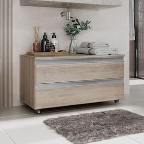Gabinete Banheiro Rodinhas Joia 80cm 02 Gavetas Madeirado Inteiro