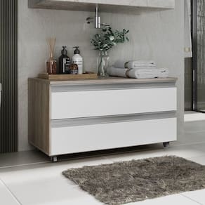 Gabinete Banheiro Rodinhas Joia 80cm 02 Gavetas Madeirado Branco