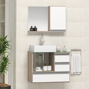 Conjunto Gabinete Polo 60cm Madeirado Branco