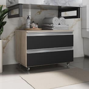 Gabinete Banheiro Rodinhas Joia 60cm 02 Gavetas Madeirado Preto