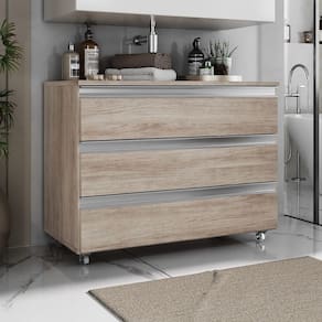 Gabinete Banheiro Rodinhas Joia 80cm 03 Gavetas Madeirado Inteiro