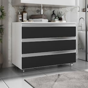 Gabinete Banheiro Rodinhas Joia 80cm 03 Gavetas Branco Preto