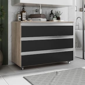Gabinete Banheiro Rodinhas Joia 80cm 03 Gavetas Madeirado Preto