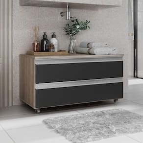 Gabinete Banheiro Rodinhas Joia 80cm 02 Gavetas Madeirado Preto