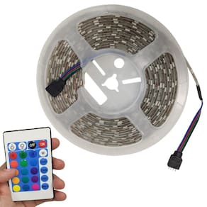 Fita Led RGB 5 Metros SMD 5050 Controle Fonte Dupla Face Iluminaçao Quarto Sala Decoraçao Mesa Teto Sanca Gesso Espelho Ambiente