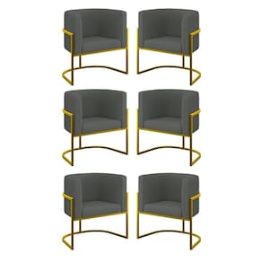 Kit 6 Cadeiras Poltrona Lua Veludo Gold Balaqui Cinza